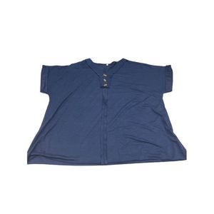 Camisa Womens V Neck Cuffed Sleeves Dark Blue Top Size 2X
